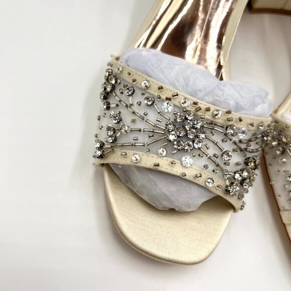 Badgley Mischka Size 9 Blaine Ivory White Jeweled Dress Sandals‎ Heels Shoes - Picture 4 of 12